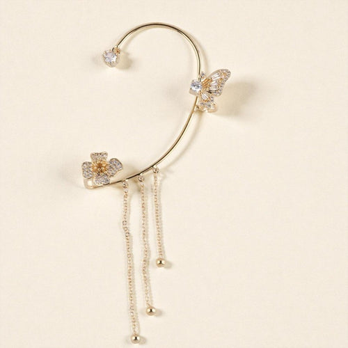 Sparkling Zircon Flower Butterfly Ear Cuff Clip Earrings