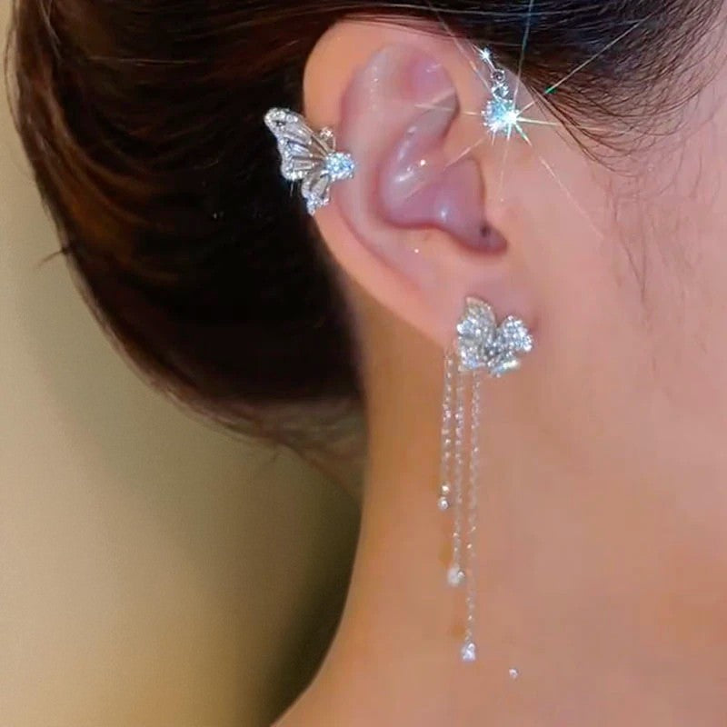 Floracuff - Sparkling Zircon Flower Butterfly Ear Cuff Clip Earrings