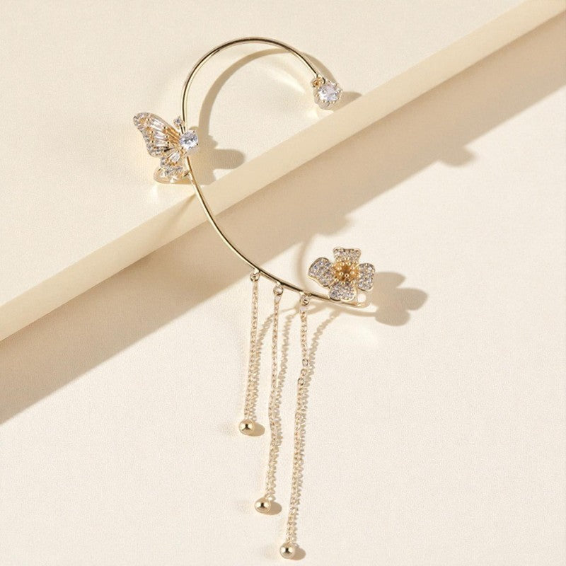 Sparkling Zircon Flower Butterfly Ear Cuff Clip Earrings